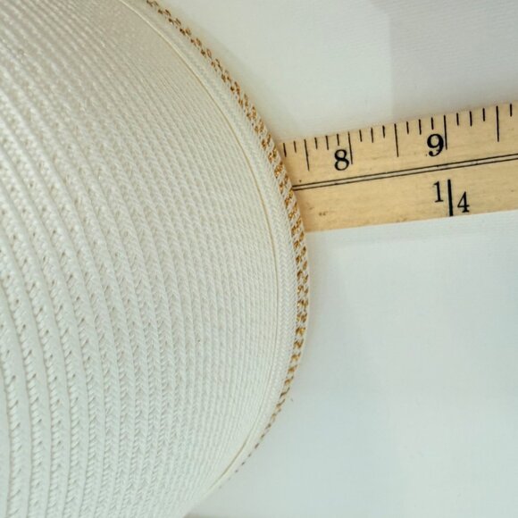 White Pillbox Hat Gold Trim Bow VTG August Accessories Church Derby Fascinator main image 5